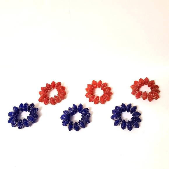 Set of 6 Red Blue Stone Napkin Rings 4th of July - Picture 2 of 7